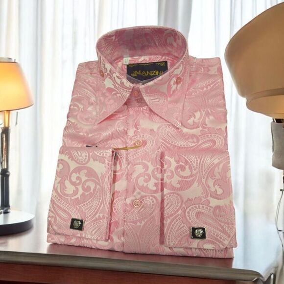 MEN'S MANZINI PINK LONG SLEEVE FASHION HIGH BOY SPORT SHIRT. MZT-100. - Picture 1 of 5